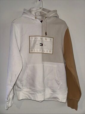 Tommy Hilfiger White, Cream & Tan Colorblock Logo Hoodie